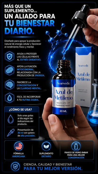 🔵 Azul de Metileno 1% USP 30 ml | Apoyo para el Bienestar Celular