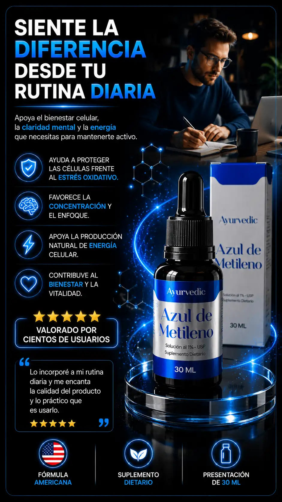 🔵 Azul de Metileno 1% USP 30 ml | Apoyo para el Bienestar Celular